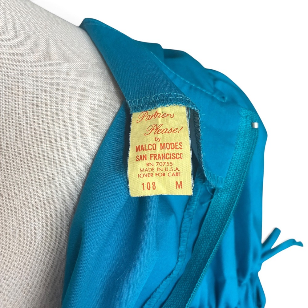 Vintage 70s Peasant Blouse Blue Poet Sleeve Boho Top Medium - Picture 8 of 9